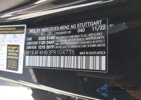 2023 Mercedes-Benz C 300 4Matic из США, поврежденный, VIN W1KAF4HB3PR104736